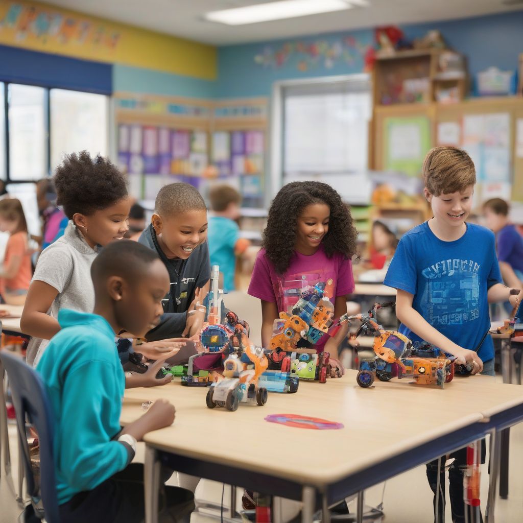 Students collaborating on a STEM project